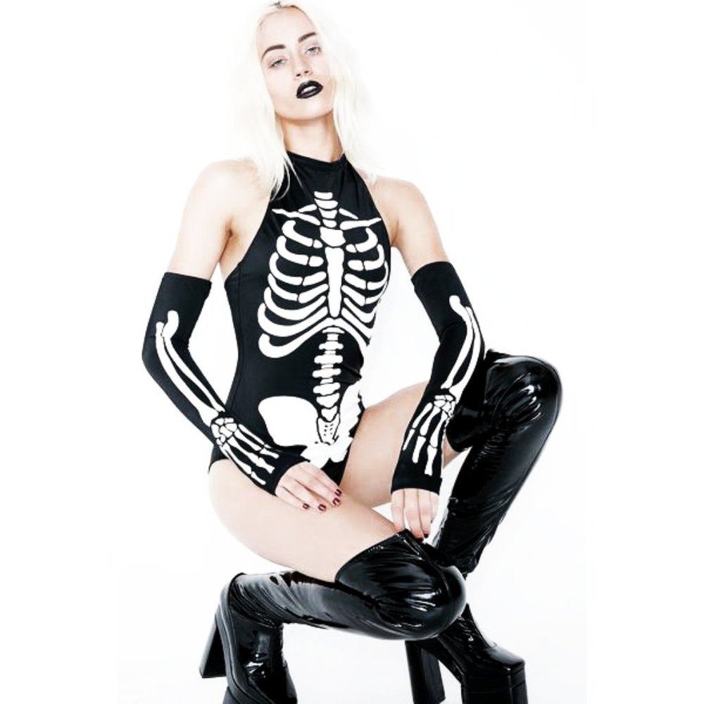 Dolls Kill Skeleton Halloween Rave Bodysuit